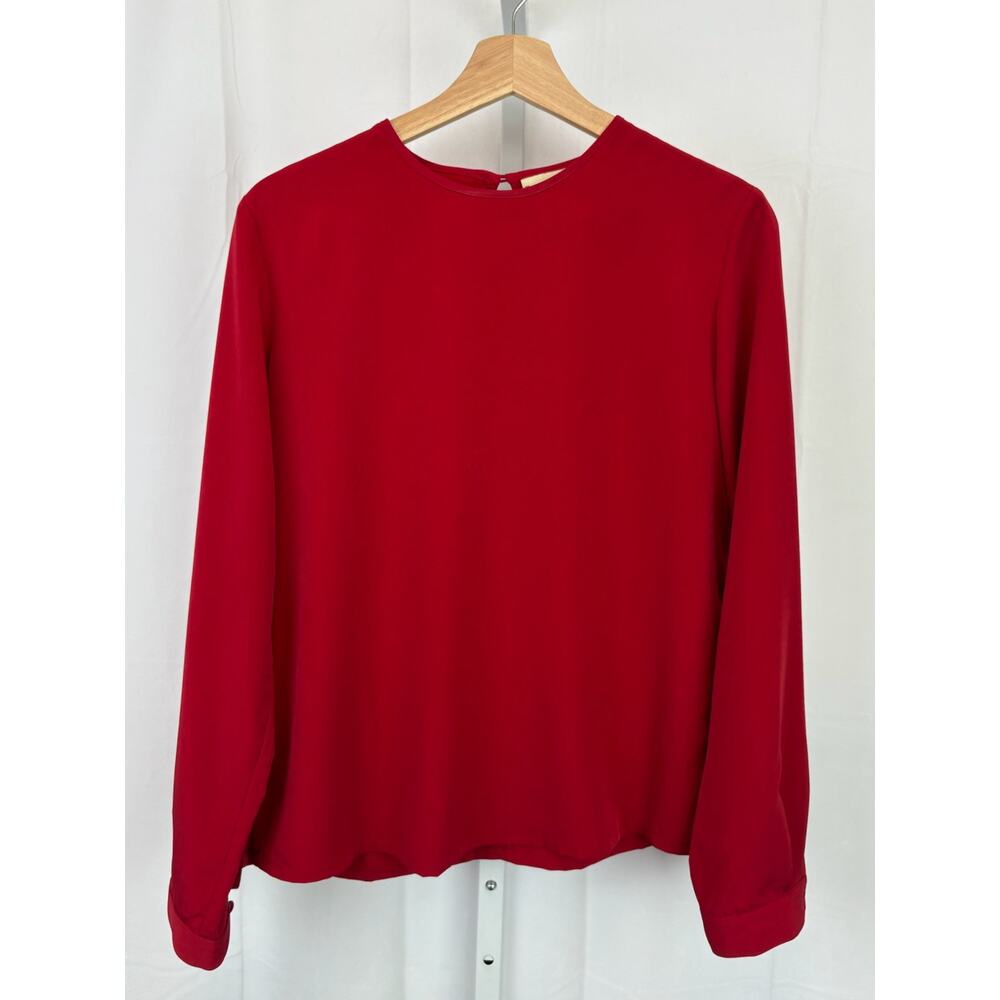 TRAVELSMITH Womens Size S Keyhole Back Crew Neck Top Long Sleeve Blouse Red